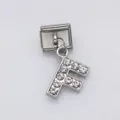 Stainless steel Italian modular charm link featuring a rhinestone letter F pendant - Letter F / 1 Piece
