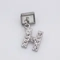 Polished stainless steel Italian bracelet charm featuring a sparkly rhinestone letter H - Letter H / 1 Piece