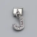 Stainless steel Italian modular charm featuring a sparkling rhinestone encrusted letter J pendant - Letter J / 1 Piece