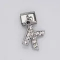 Silver stainless steel Italian charm featuring a rhinestone-paved letter K pendant - Letter K / 1 Piece