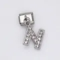 Italian charm bracelet stainless steel module featuring a crystal encrusted letter N dangle - Letter N / 1 Piece