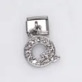 Stainless steel modular bracelet charm featuring a rhinestone-encrusted letter Q - Letter Q / 1 Piece