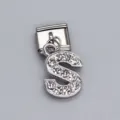 Stainless steel Italian charm bracelet link with sparkling rhinestone letter S charm - Letter S / 1 Piece