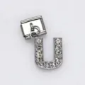Italian modular charm bracelet link in stainless steel with rhinestone letter U pendant - Letter U / 1 Piece