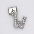 Silver stainless steel Italian modular bracelet charm with rhinestone letter W pendant - Letter W / 1 Piece