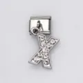 Silver stainless steel Italian modular charm with crystal-encrusted letter X - Letter X / 1 Piece