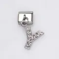 Stainless steel Italian modular bracelet charm with rhinestone letter Y pendant - Letter Y / 1 Piece