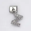Stainless steel modular Italian charm bracelet link with rhinestone dangling letter Z - Letter Z / 1 Piece