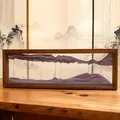 Art de sable mouvant 3D élégant dans un cadre en bois avec paysage de montagne violet - 43.8x14.5x4cm / Café