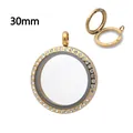 30mm stainless steel glass magnetic locket pendant with crystal rhinestone halo - Magnetic Rhinestone Style / 30mm / Steel