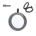 Black 30mm stainless steel magnetic glass floating locket pendant for jewelry DIY - Magnetic Rhinestone Style / 30mm / Black