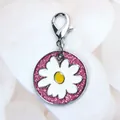 Custom pink glitter pet ID tag with white daisy flower for dogs and cats - Lobster Clasp / Pink