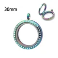 30mm rainbow stainless steel magnetic glass locket pendant with sparkling rhinestones - Magnetic Rhinestone Style / 30mm / Rainbow