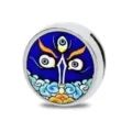 Blue enamel charm bead with Nine-tailed Fox immortal design for DIY bracelets - Eye Lotus Style (B-051)