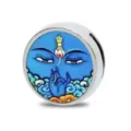 Detailed circular blue deity charm bead with Buddha mudra for DIY jewelry bracelet making - Deity Face Style (B-052)