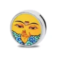 Round DIY metal bead featuring traditional Chinese ethnic style epoxy illustration - Auspicious Cloud Gesture Style (B-053)