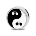 Silver tone Yin Yang Tai Chi bead charm with bicycle silhouette for DIY jewelry design - Bicycle Tai Chi Style (D-052)