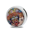 Circular silver charm bead featuring a traditional colorful deity mask illustration design - Artistic Spray Style (B-018)
