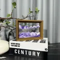 Detailed view of 3D purple moving sand art in a premium wooden frame for desk decor - 7 Inch (17.5x12.5x4cm) / Purple