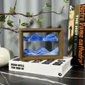 Blue 3D moving sand art in a premium wooden frame on a decorative bookshelf - 7 Inch (17.5x12.5x4cm) / Blue