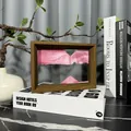 Elegant 3D moving sand art ornament in dark wood frame featuring pink and black sand - 7 Inch (17.5x12.5x4cm) / Pink