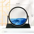 Cuadro de arena en movimiento circular de 12 pulgadas con paisaje azul y soporte - Marco Negro Soporte / Azul