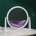 Cuadro de arena movediza circular con arena púrpura y marco blanco decorativo 25x25cm - Marco Blanco Soporte Giratorio / Azul