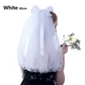 Voile de mariée double couche blanc avec grand nœud et peigne, longueur 60 cm - Moins de 60cm / Blanc