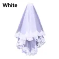 Elegant white two-layer wedding bridal veil with lace embroidery and hair comb - Double Layer Style (T240) / 80cm / White