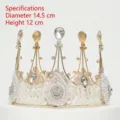 Close-up detail of handmade lace and beaded queen crown featuring clear sparkling crystals - Large Style / Diameter 14.5cm Height 12cm / Champagne Gold