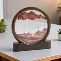 Cuadro de arena móvil en 3D con marco marrón para una decoración de escritorio elegante - Estilo Redondo Estándar / Marrón