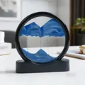 Arte de arena movediza 3D en un marco circular negro con paisaje de montaña azul profundo - Estilo Redondo Estándar / Azul