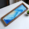 Arte de arena movediza 3D con tonos azules y dorados en un marco de madera rectangular - Tamaño 28x12x3 / Azul Zafiro