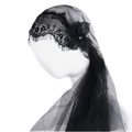 Vue détaillée d'un voile de mariée en dentelle noire avec fleur en organza pour Halloween - 80cm / Noir