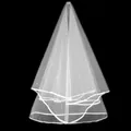 Primer plano de un velo de novia blanco con perlas delicadas y bordes de cinta de satén. - 140cm / Blanco Roto