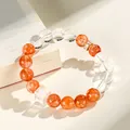 Elegantes Perlenarmband mit natürlichem roten Phantomquarz und klarem Quarzwürfel - Roter Phantom & Weißer Kristall Würfel Armband