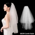 80cm white two-layer bridal veil with pearls and hair comb - Double Layer Pearl Beaded / 80cm (With Hair Comb) / White