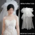 Velo da sposa bianco vaporoso da 80 cm in tulle multistrato con pettine per capelli - Doppio Strato Tulle Arricciato