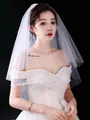Elegant white double-layer bridal veil in minimalist short tulle style for weddings - Plain White