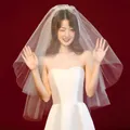 Elegant white short bridal veil for wedding photography and minimalist civil ceremony - Beige