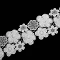 Detailed view of white water-soluble lace with double-layer floral embroidery patterns. - 10 Pieces Pack / White