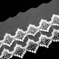 Close-up detail showing the intricate white cotton mesh lace trim with scalloped embroidered edges - White