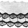 Macro view of black double-layered water-soluble cotton lace trim with mesh embroidery - Black