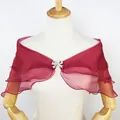 Three layer burgundy sheer chiffon bridal shawl with rhinestone bow buckle - 90*30cm / Burgundy