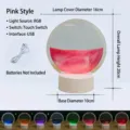 Lampada da tavolo creativa con pittura a sabbie mobili rosa effetto clessidra 3D e touch - Paesaggio di Sabbia Rosa (Interfaccia USB)