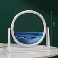 Elegante cuadro de arena movediza 3D azul en marco circular blanco para decoración de hogar - Estilo de Marco Blanco con Soporte / 8 Pulgadas / Azul