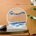 Adorno de reloj de arena de arte de arena movediza 3D azul con marco redondo de 25cm - 12 Pulgadas / Montura Blanca Lente Azul