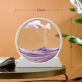 Elegante decoración circular de vidrio de arte de arena movediza 3D con arena púrpura - 12 Pulgadas / Marco Blanco Púrpura