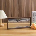 Cuadro de arena movediza rectangular con marco de madera marrón oscuro para escritorio - Negro