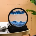 3D fließendes Sandbild rundes Glasornament mit blauen Bergen für Büro Deko - 7 Zoll / Schwarzer Rahmen Blau
